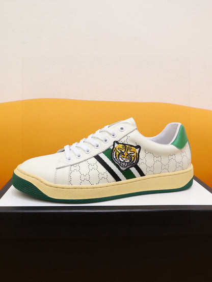 GG Men's Sneaker White Green Cowhide 522946