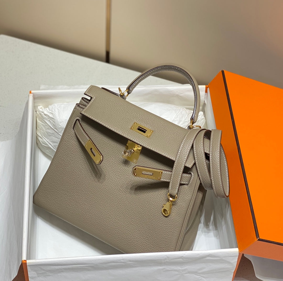 HM KELLY 28CM BROWN TOGO GOLD HARDWARE