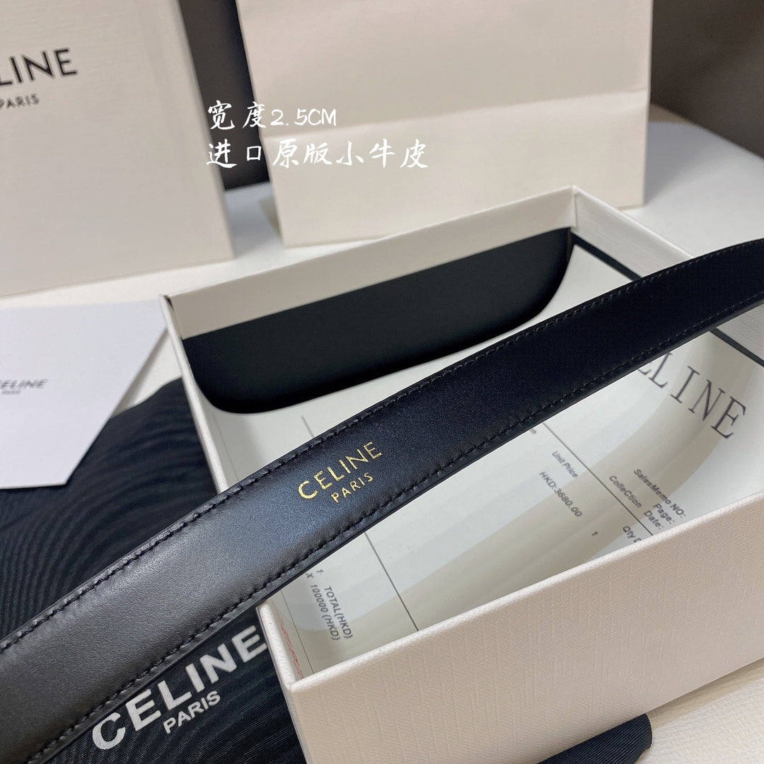 CL MEDIUM 25MM TRIOMPHE BELT IN BLACK CALFSKIN SILVER HARDWARE