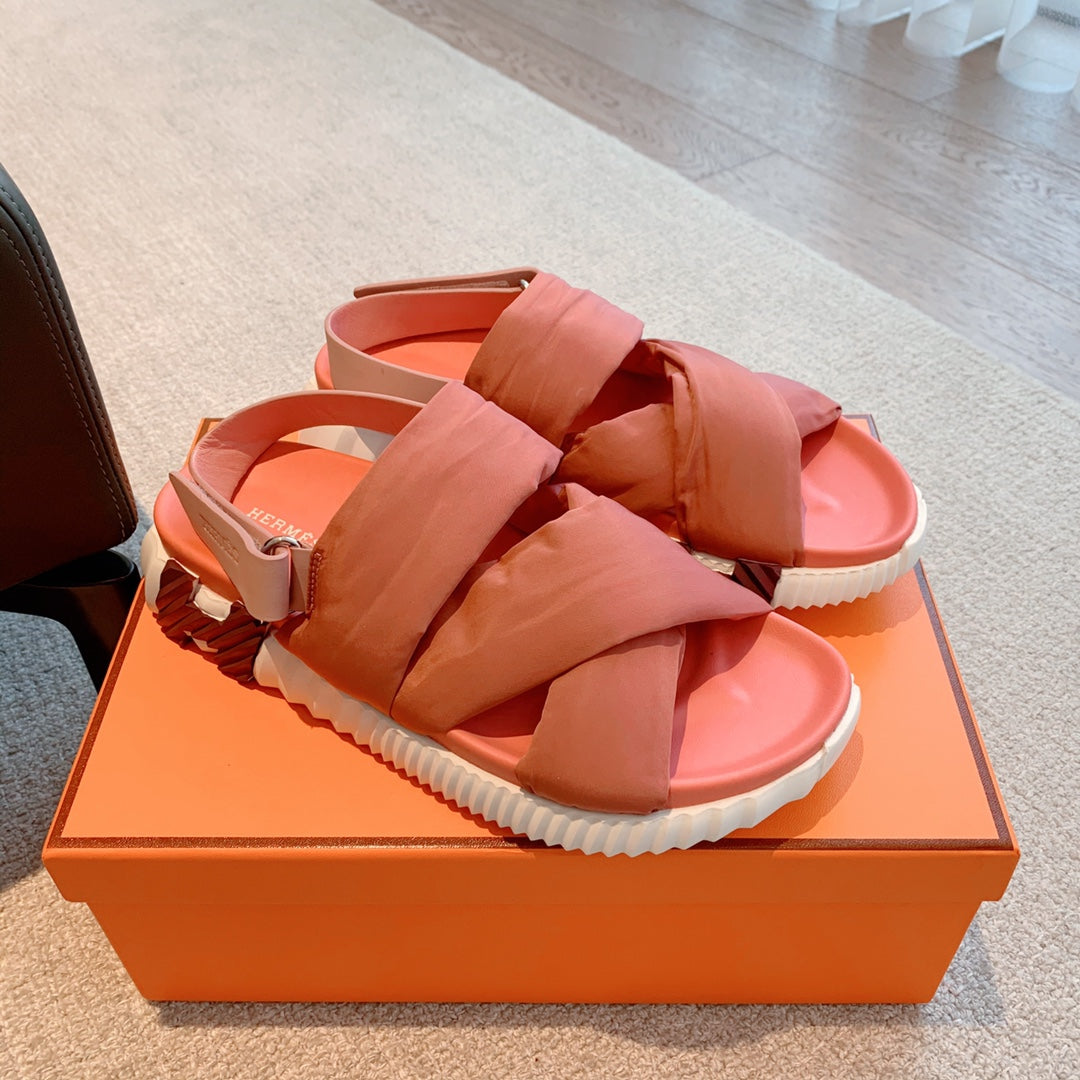 HM ELECTRIC SANDAL FIRE FABRIC AND CALFSKIN