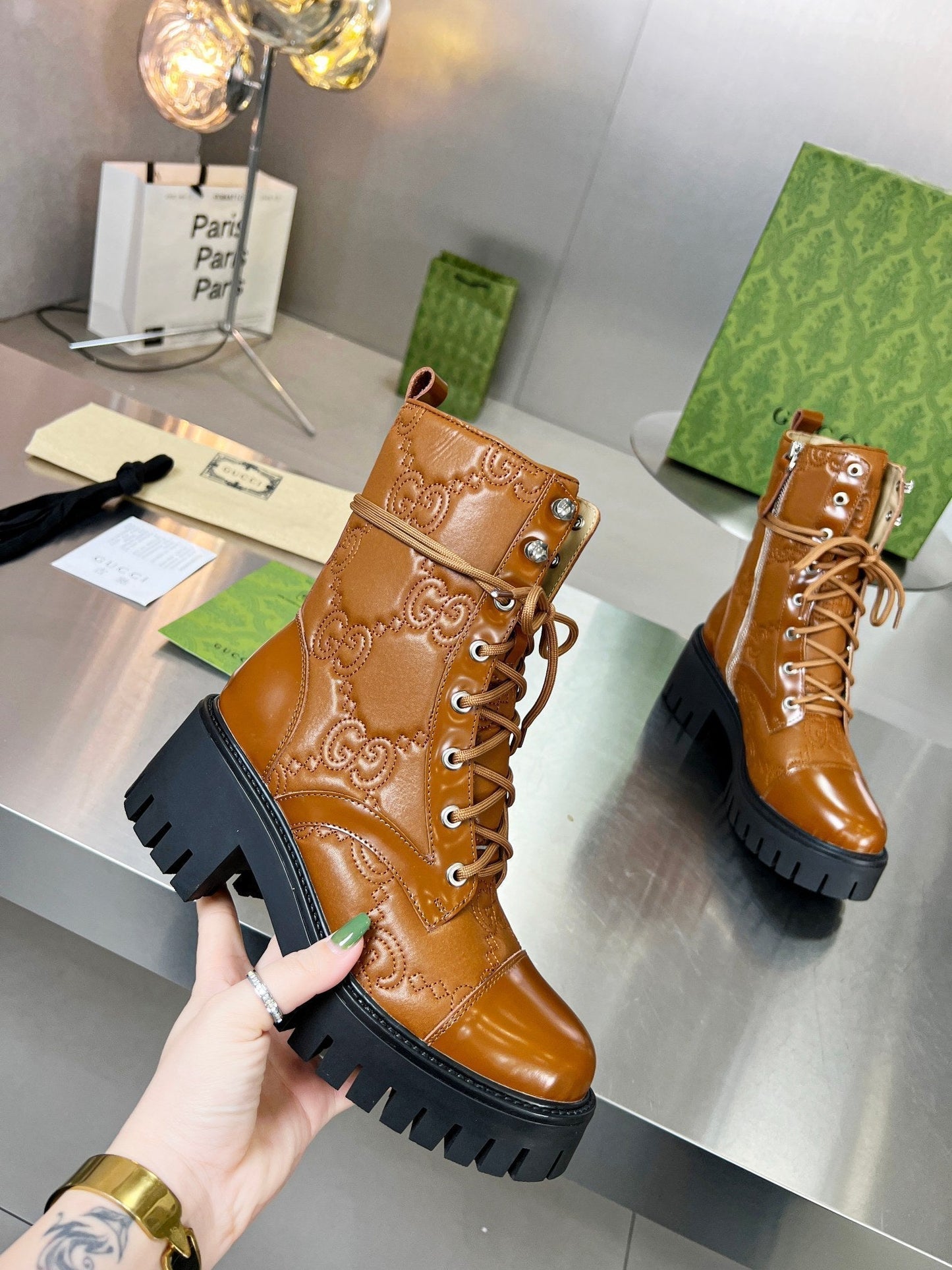 GG ankle boots camel black cowhide 397799