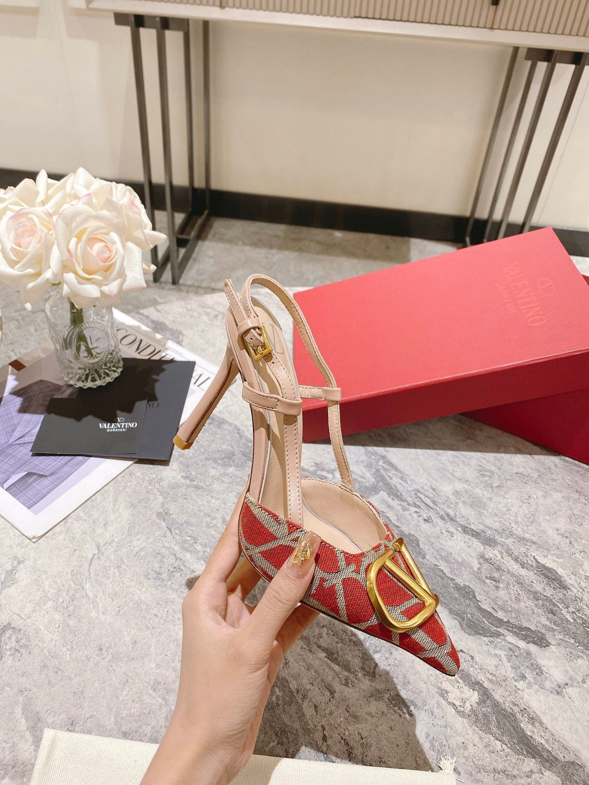 Valentino Slingback Pump Heel Fabric Print 239521