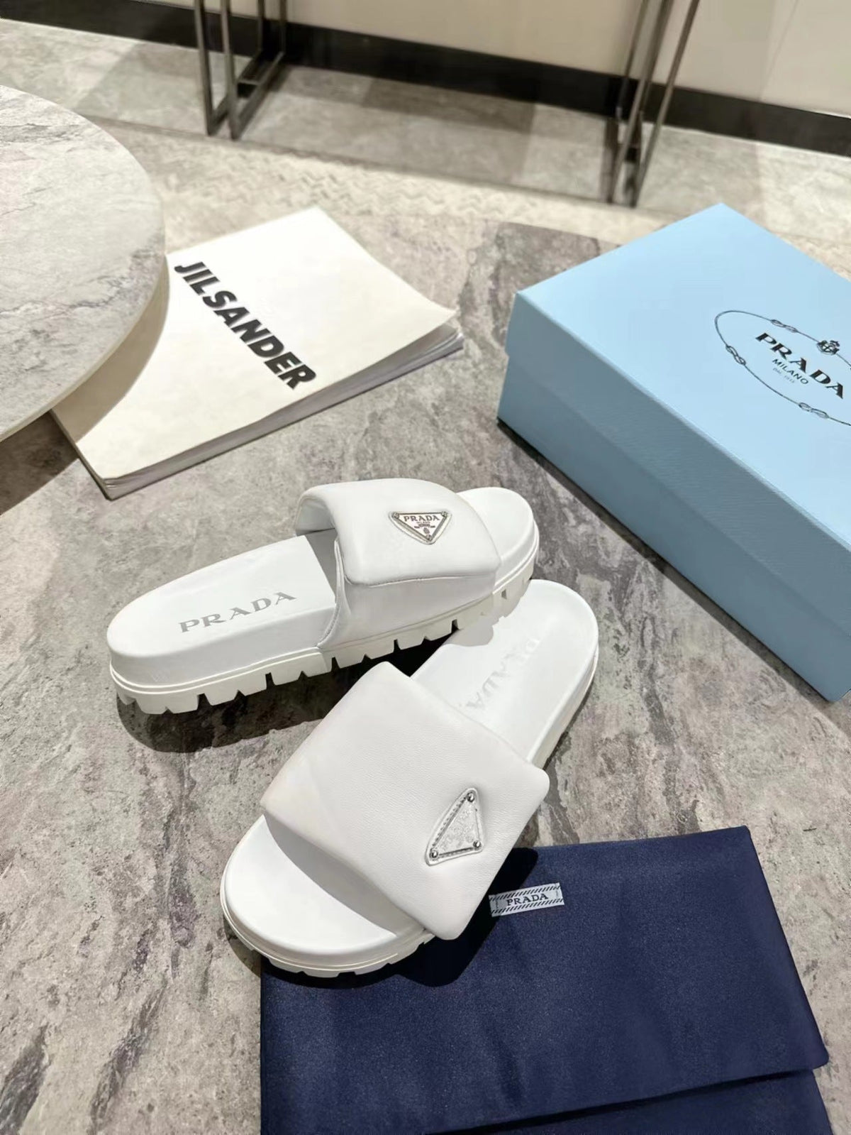 PRA SHEARLING SLIDES WHITE LAMBSKIN