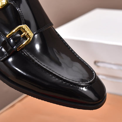 GG Men's Double Monk Strap Loafer Black Cowhide 525979