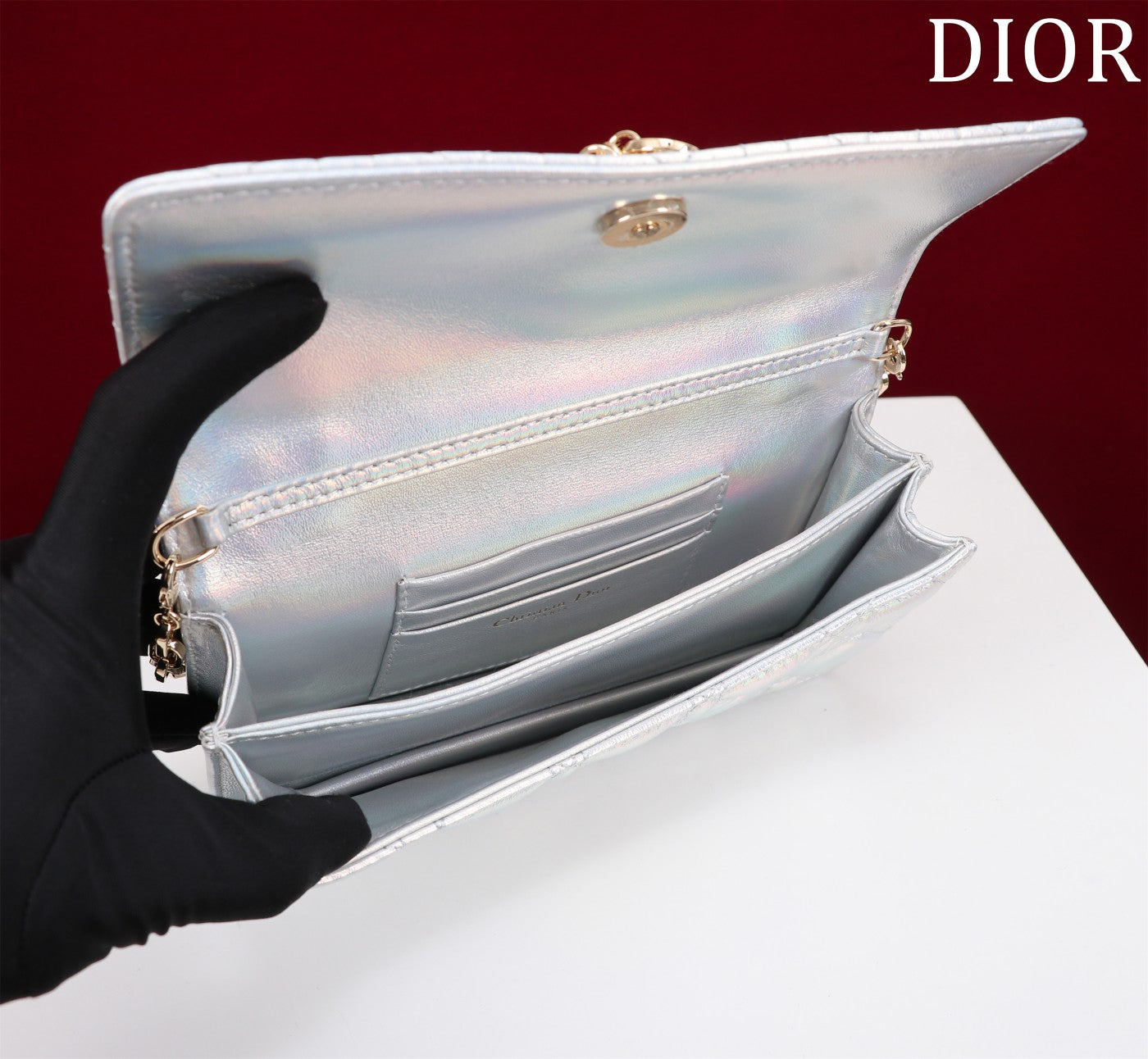 my cd mini 21 silver metalic lambskin