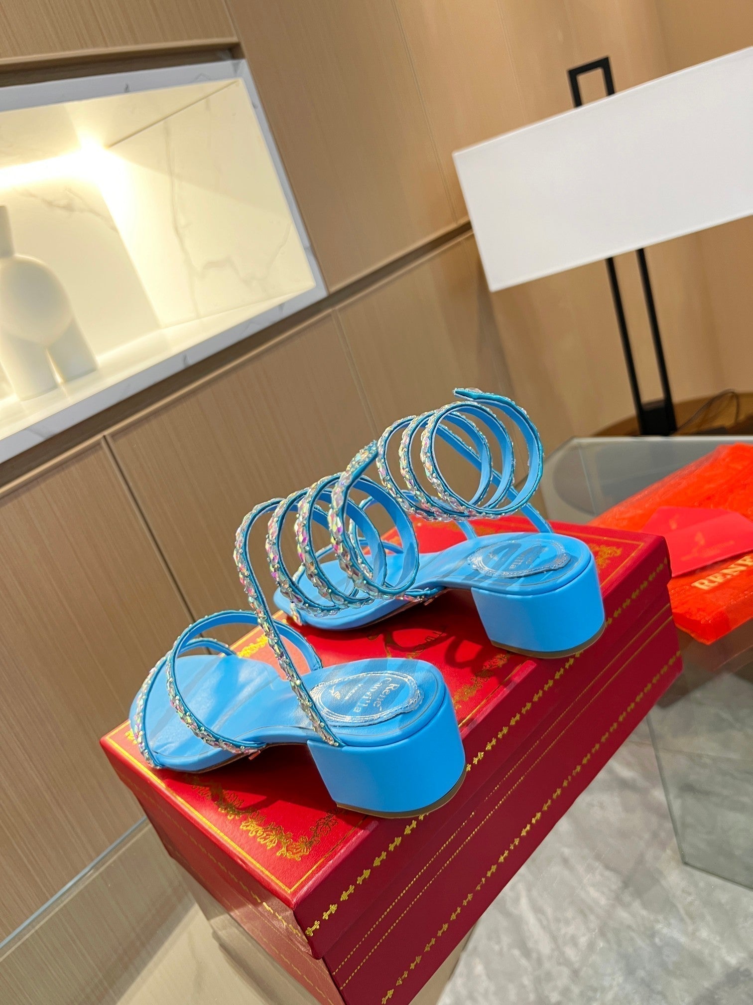 RC Diamond Sandals Blue Silk Creole Glass Diamond 341986