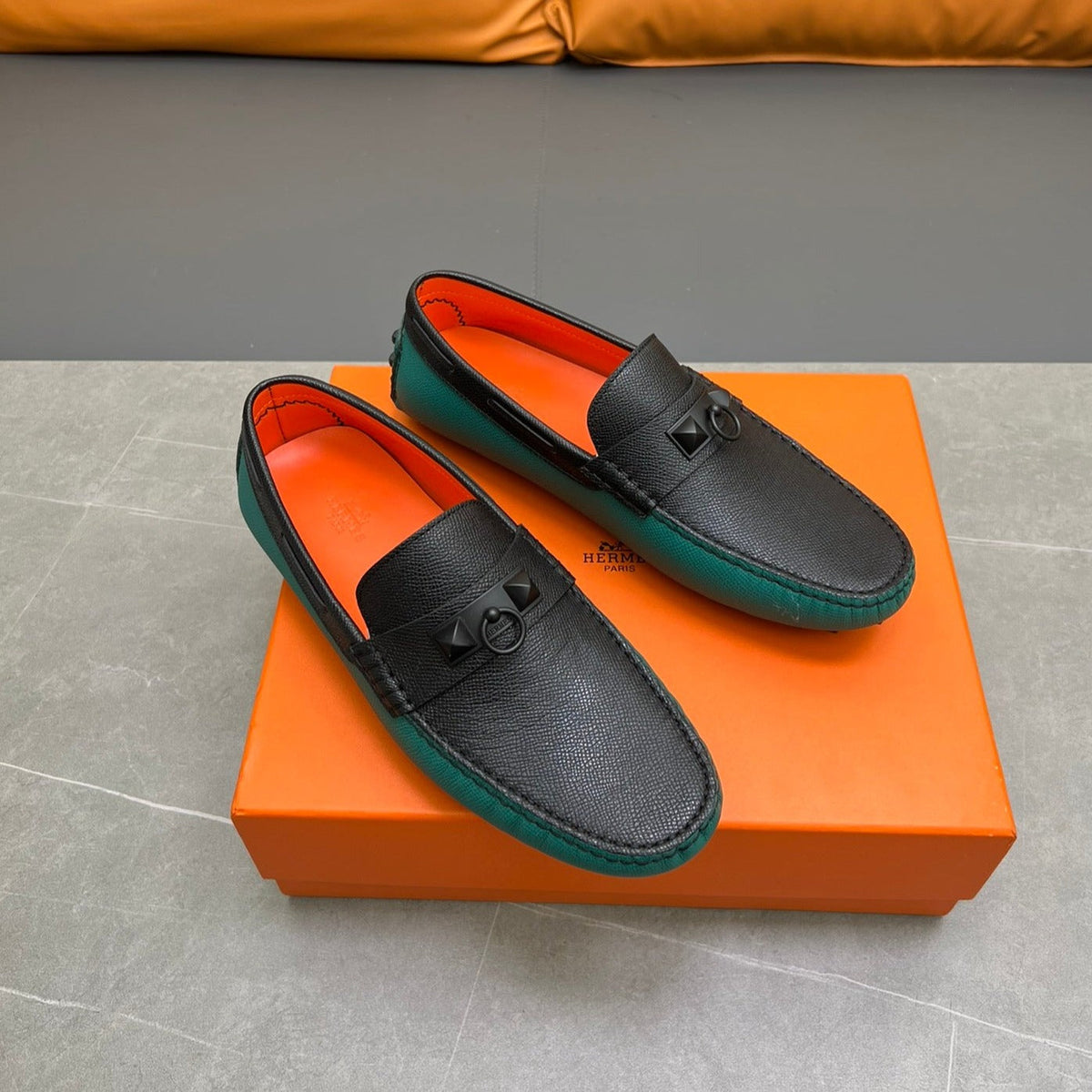 HM IRVING LOAFER BLACK AND PINE GREEN CALFSKIN