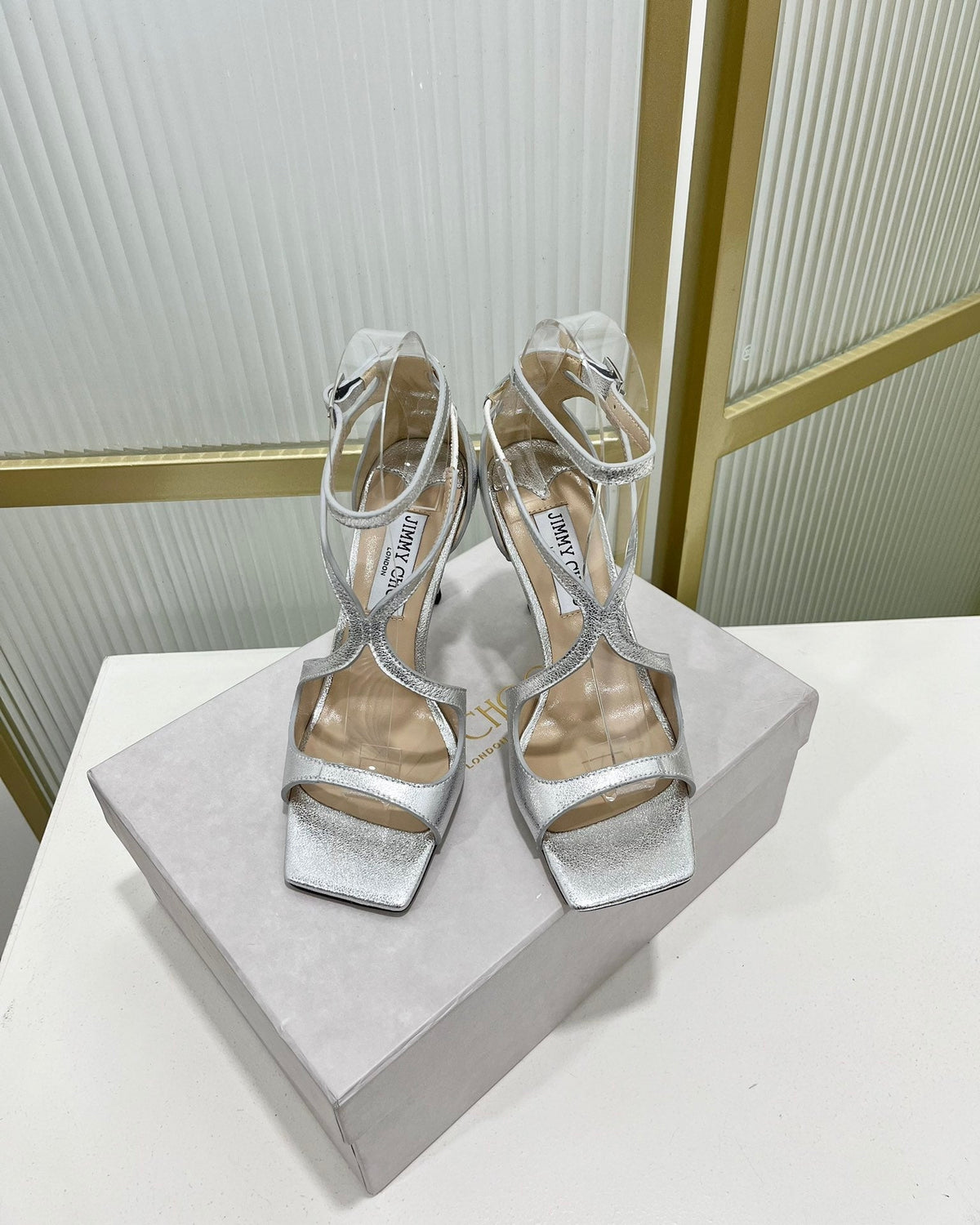 Jimmy Azia 95 In Silver Cowhide Sandals  587709