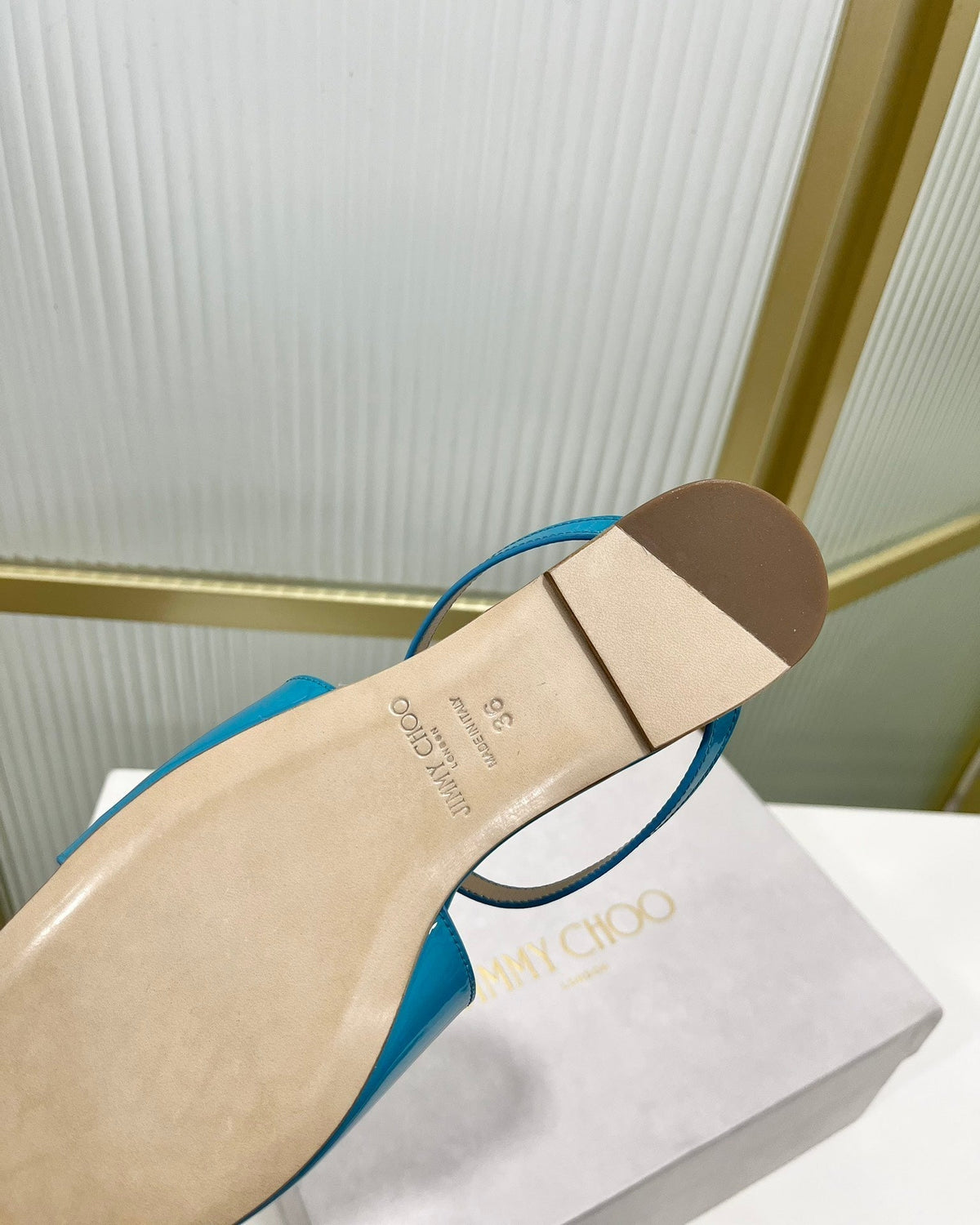 Jimmy Sandals In Blue Turquoise Glossy Cowhide 587681