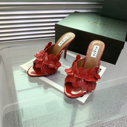 Alaia Confetti Leather Mules Red Sheepskin Cowhide 293164