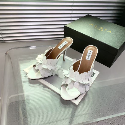 Alaia Confetti Leather Mules White Sheepskin Cowhide 293165
