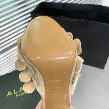 Alaia Confetti Leather Mules Pale Yellow Sheepskin Cowhide 293167