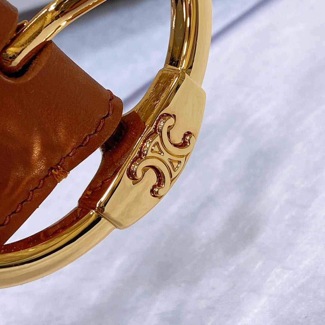 CL LARGE 35MM TWIN TRIOMPHE BELT IN BRONZE BROWN CALFSKIN GOLD HARDWARE