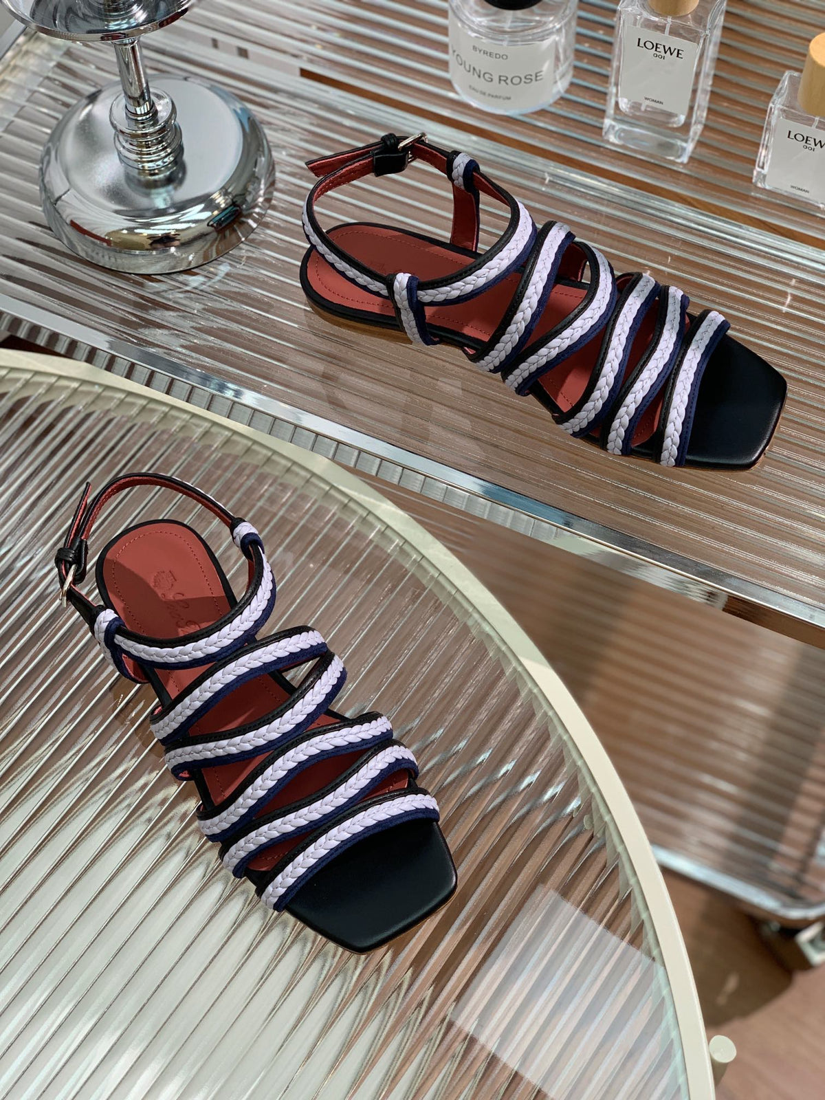 Sprightly Charms Sandal Piana Slippers Black Purple Navy Calfskin
