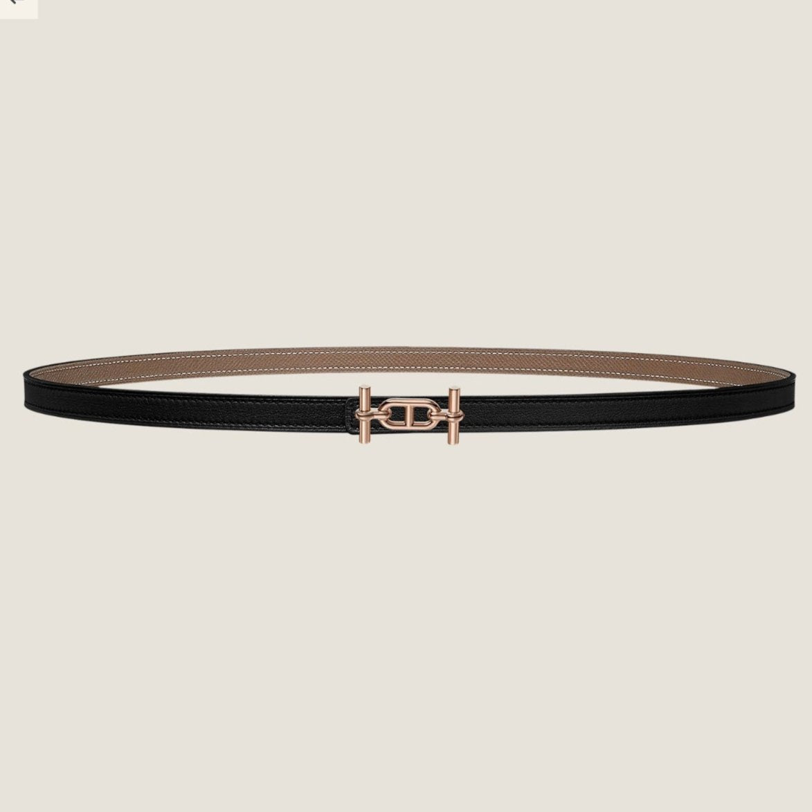 HM ANCRE BUCKLE & REVERSIBLE BLACK AND KHAKI BROWN LEATHER STRAP 13MM COPPER HARDWARE