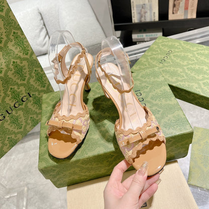 GG HIGH - HEEL SANDAL TAWNY FABRIC ATTACH BOW