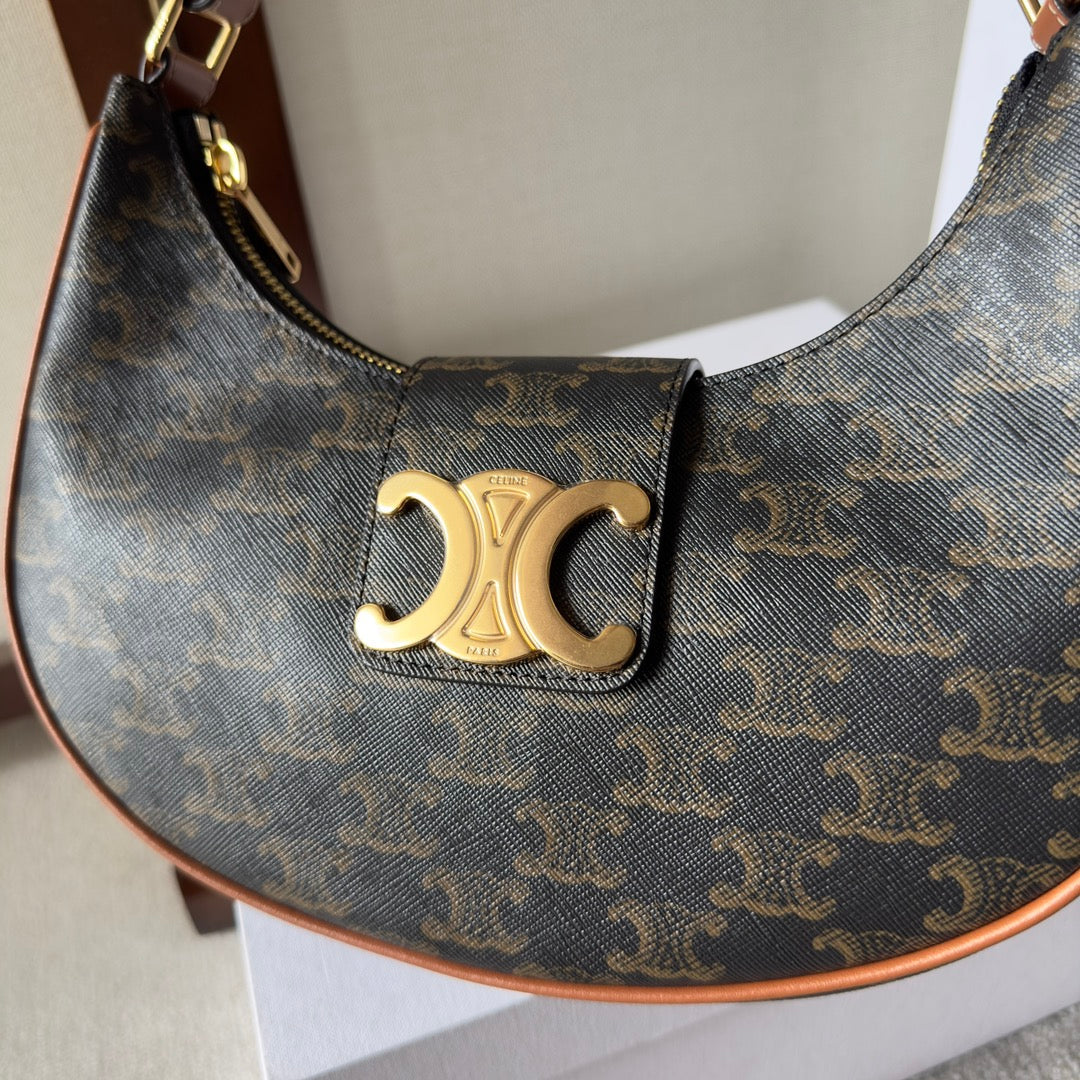 Celine Ava Bag 23cm Triomphe Canvas Brown Calfskin