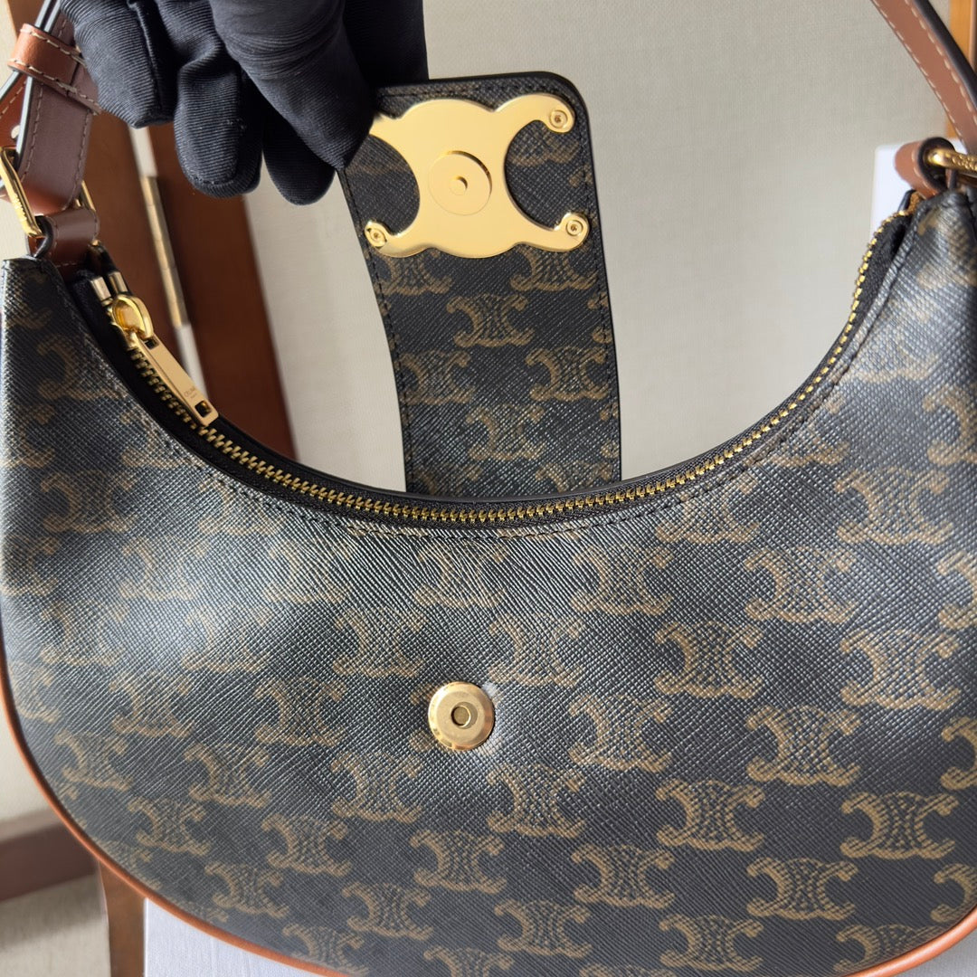 Celine Ava Bag 23cm Triomphe Canvas Brown Calfskin