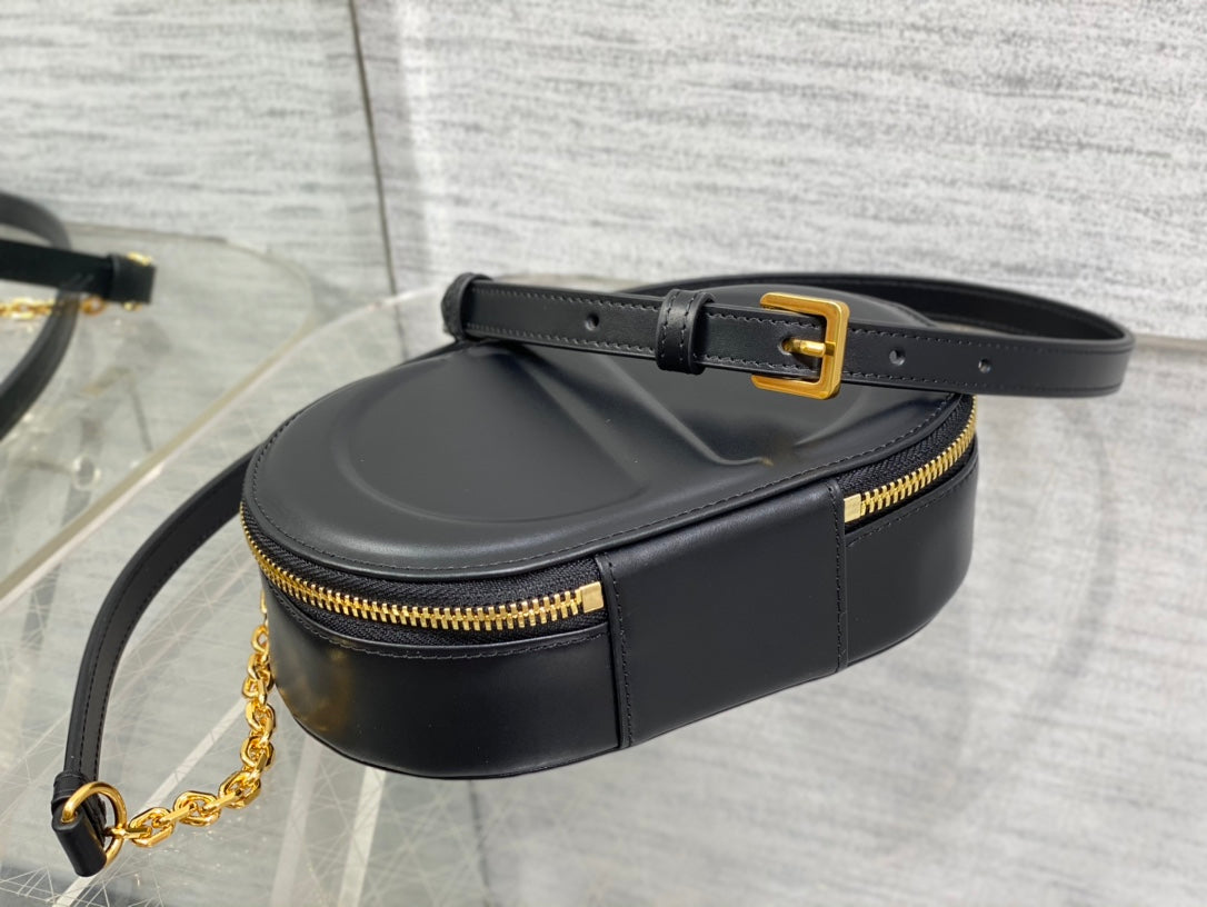 CD Oval camera bag 18 black cowhide leather