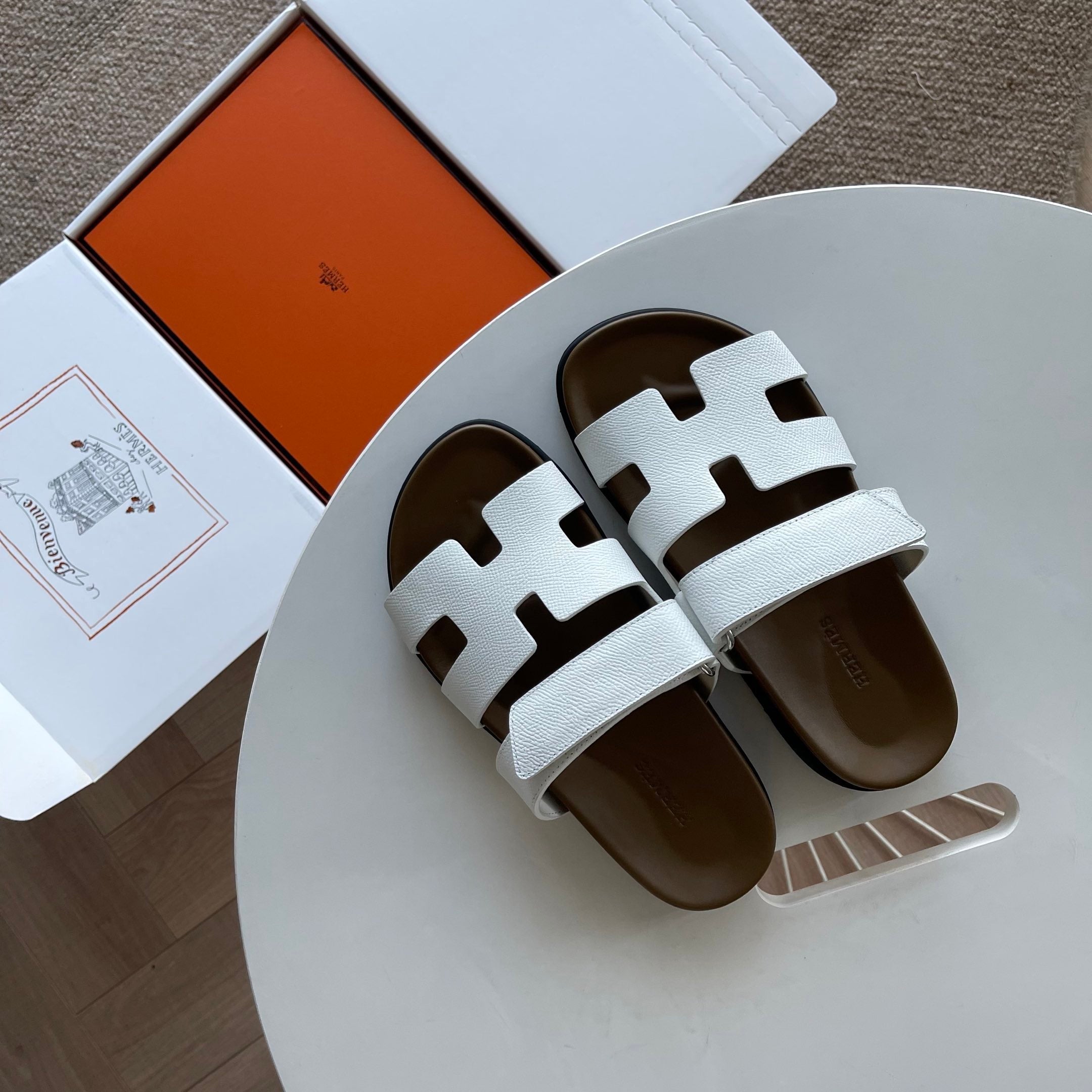 HM Men's Chypre Slide White Epsom Calfskin 538612