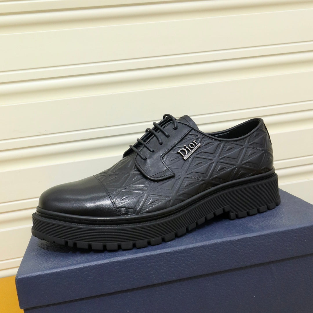 CD LACE-UP LOAFER BLACK GEOMETRIC CALFSKIN
