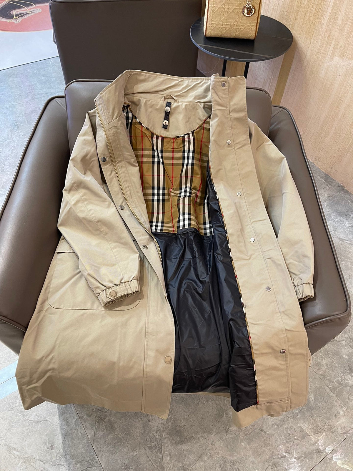Burberry 25 Trench Coat Two-piece Set Beige Black Cotton Down Nylon