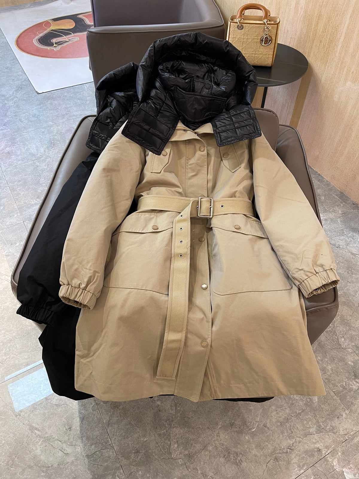 Burberry 25 Trench Coat Two-piece Set Beige Black Cotton Down Nylon