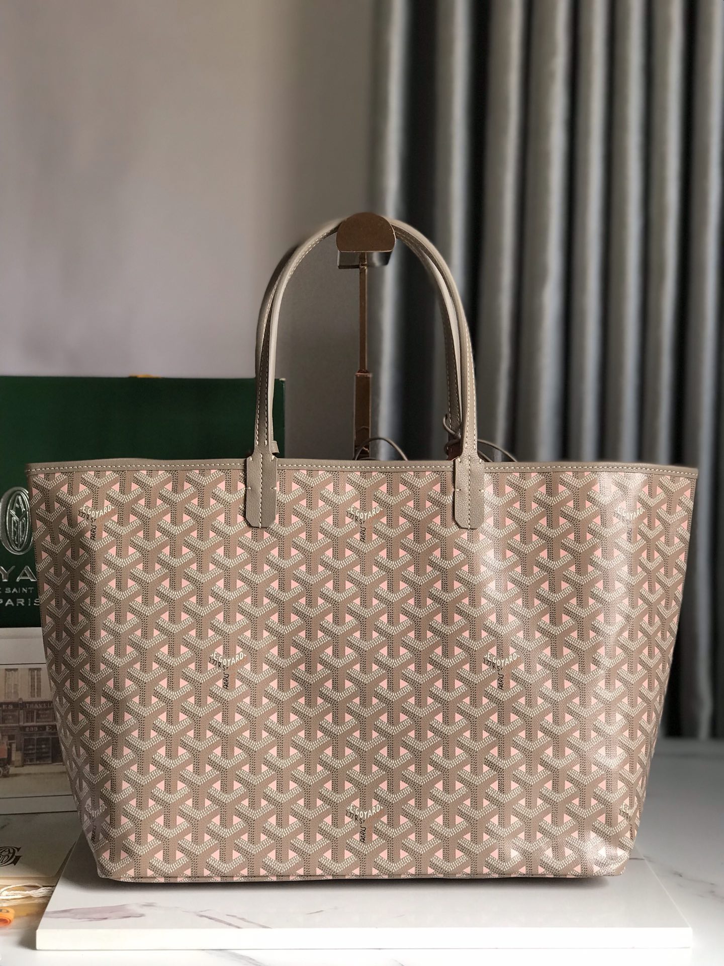 SAINT LOUIS PM 34 IN GREY MIX PINK GOYARDINE CANVAS AND CALFSKIN