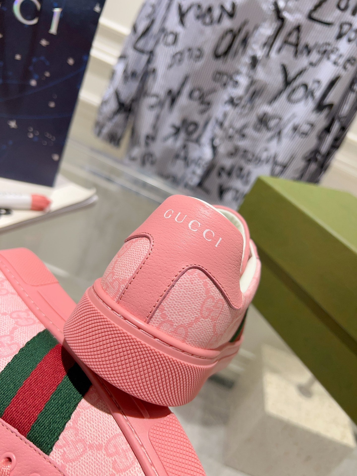 GG ACE GG SUPREME TRAINER BRIGHT PINK CALFSKIN