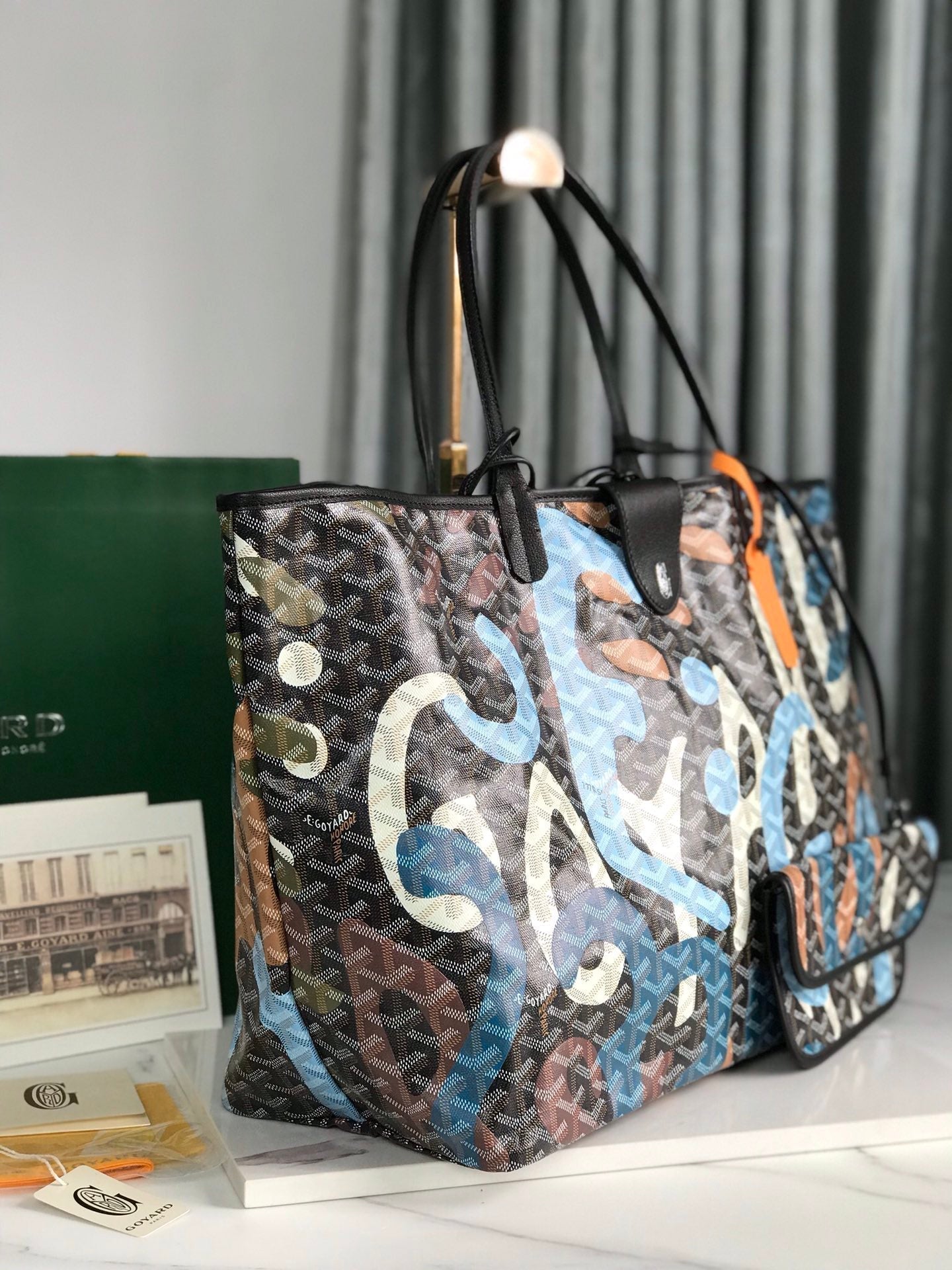 SAINT LOUIS GM BAG 40 IN BLUE LETTRES CAMOUFLAGE GOYARDINE CANVAS