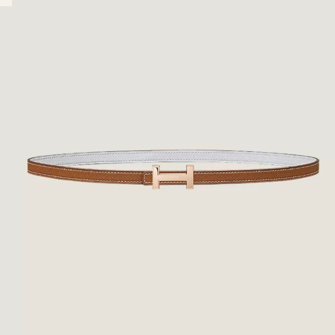 HM FOCUS BUCKLE & REVERSIBLE BRONZE BROWN AND WHITE LEATHER STRAP 13MM COPPER HARDWARE