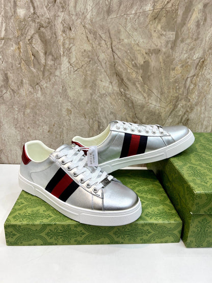 GG Men's ACE Sneaker Silver Calfskin 525953