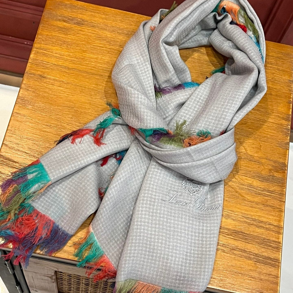 LP Scarf 190 CM In Light Grey Colorful Waffle Fabric Woven 975485