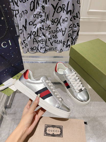 GG ACE GG SUPREME TRAINER SILVER CALFSKIN