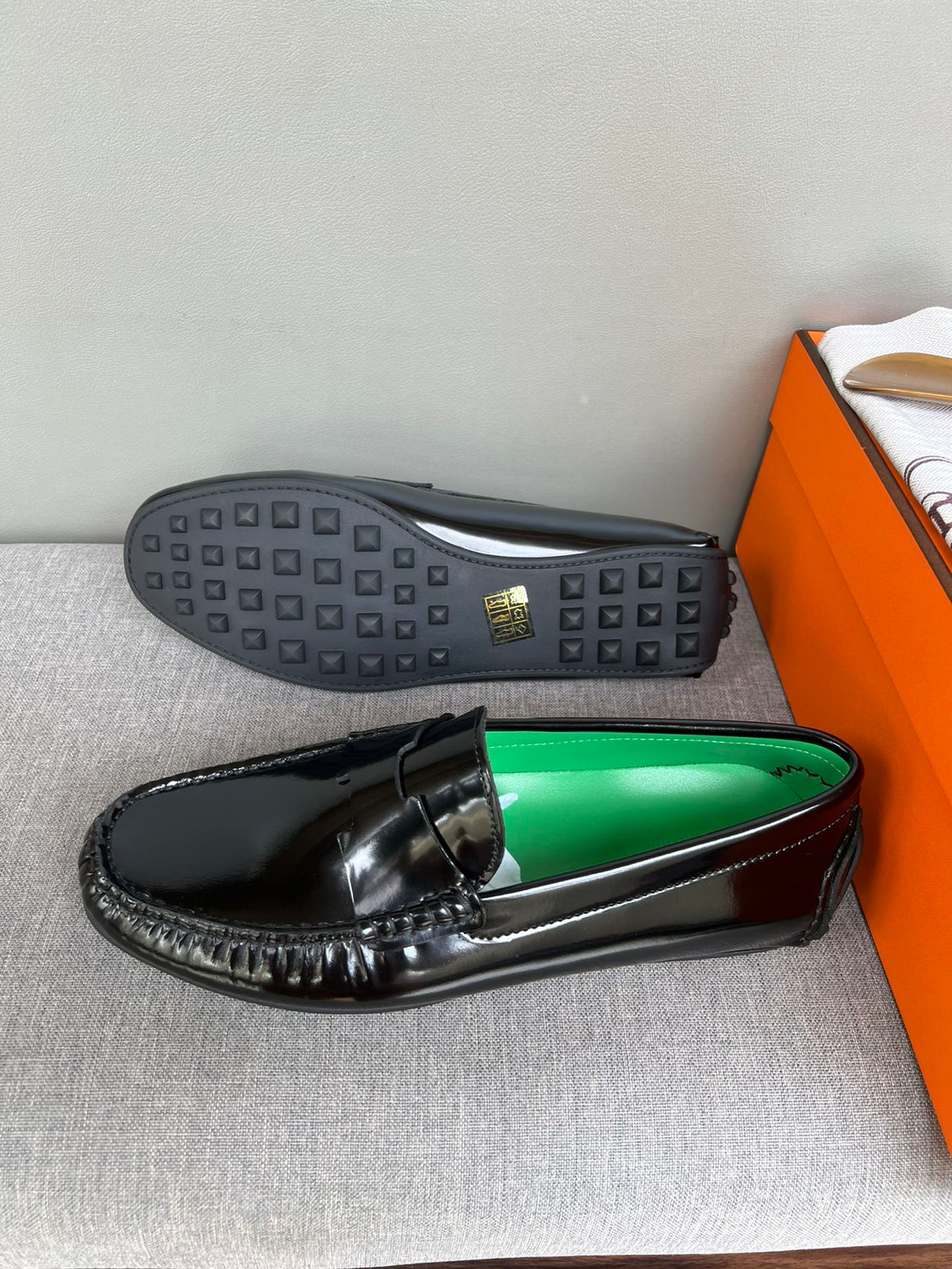 HM Men's Moccasins Loafer Black Patent Leather 565862