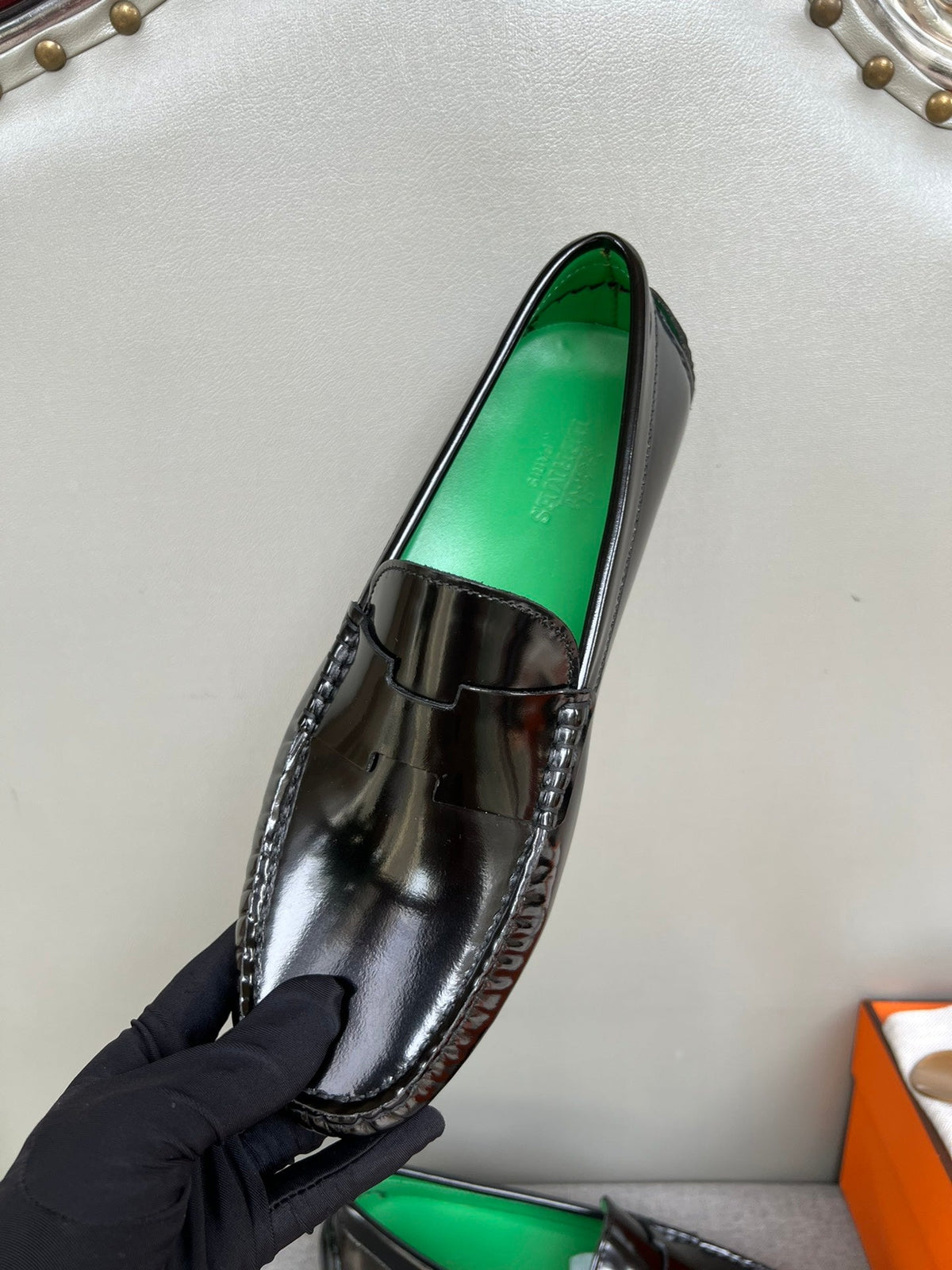 HM Men's Moccasins Loafer Black Patent Leather 565862