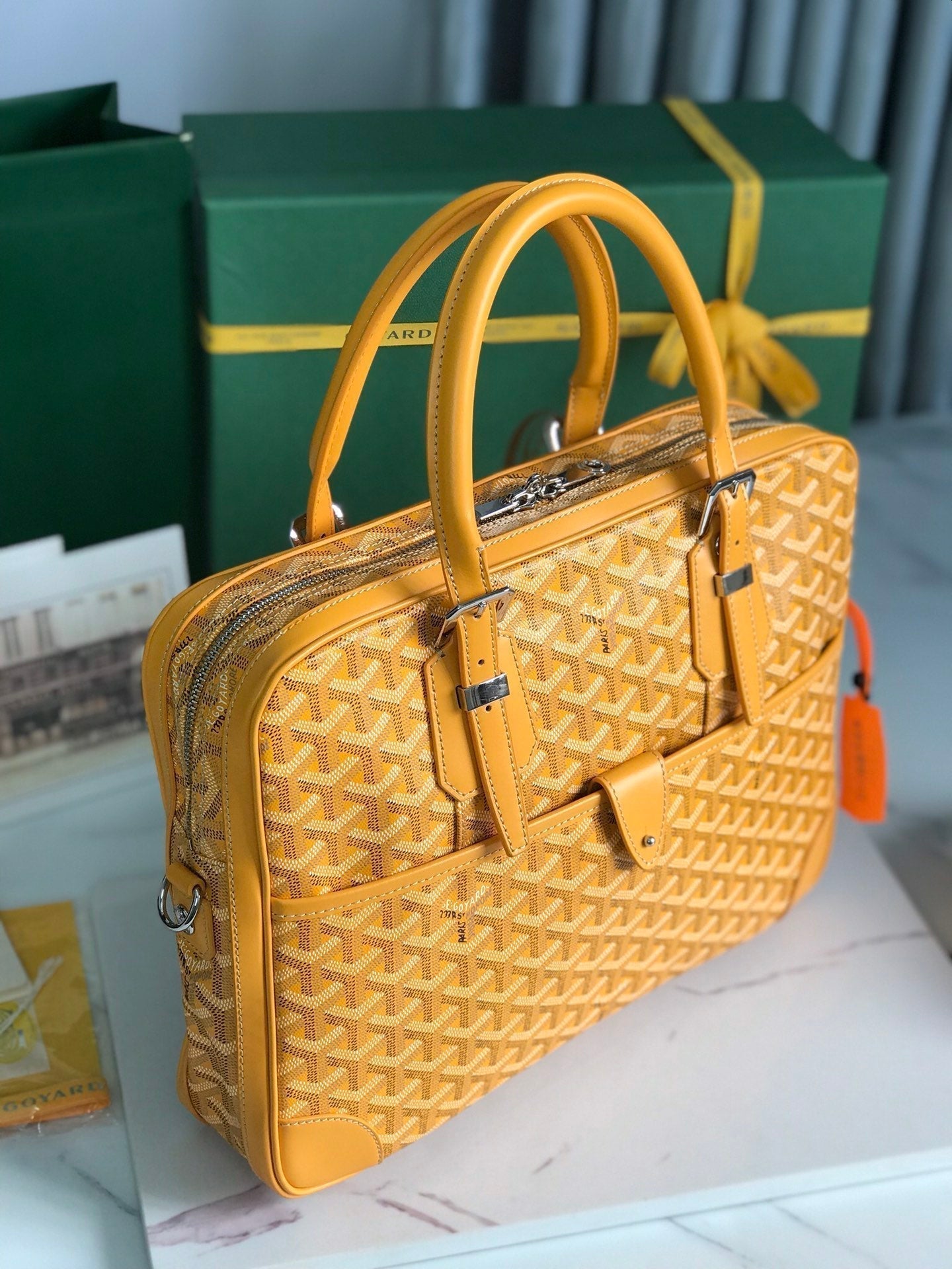 AMBASSADE DOCUMENT CASE 35 IN YELLOW GOYARDINE CANVAS