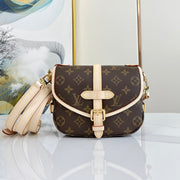 SAUMUR BB 20 BROWN MONOGRAM CANVAS AND LEATHER TRIM GOLD HARDWARE