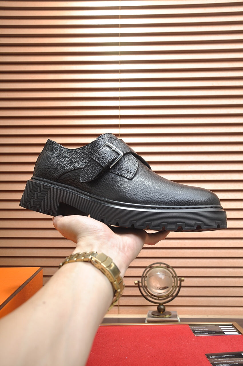 HM MONK STRAP BLACK GRAINED CALFSKIN