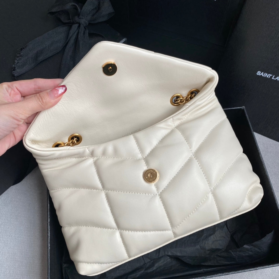 LOULOU MINI 23 WHITE QUILTED GOLD HARDWARE