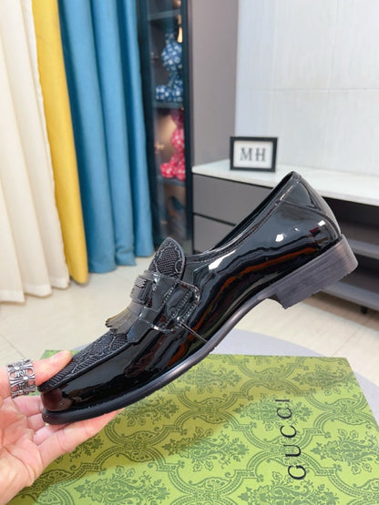 GG Men's Loafer Black Canvas Patent Leather 330406