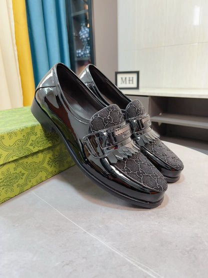 GG Men's Loafer Black Canvas Patent Leather 330406