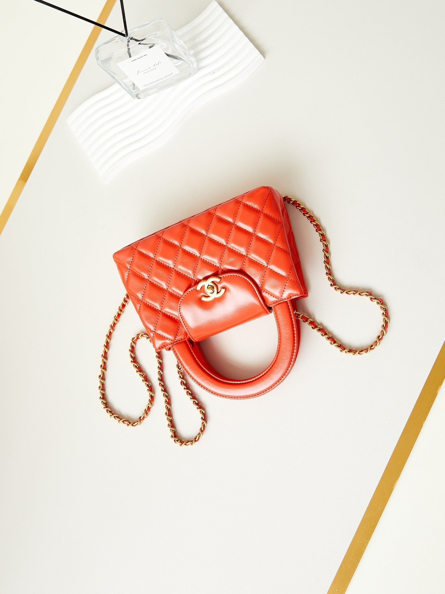 cc 24a nano 19cm kelly shopper bag hot orange lambskin