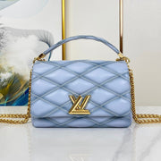 GO-14 MM 23 IN LIGHT BLUE GRAY QUILTED LAMBSKIN GOLD HARDWARE