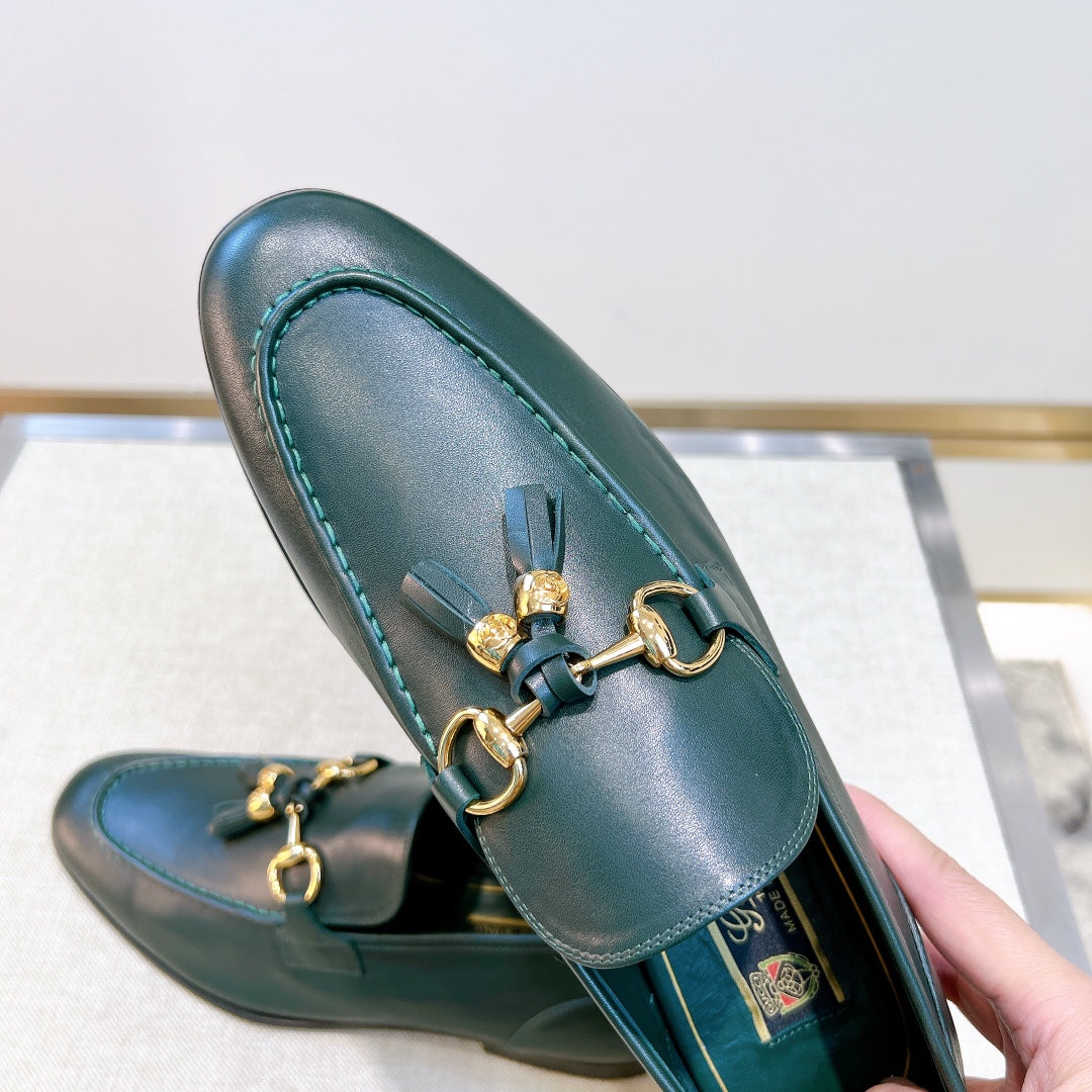 GG Men's Tassel Loafer Green Calfskin 361358