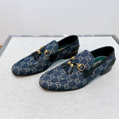 GG Men's Tassel Loafer Blue Canvas Calfskin 361363