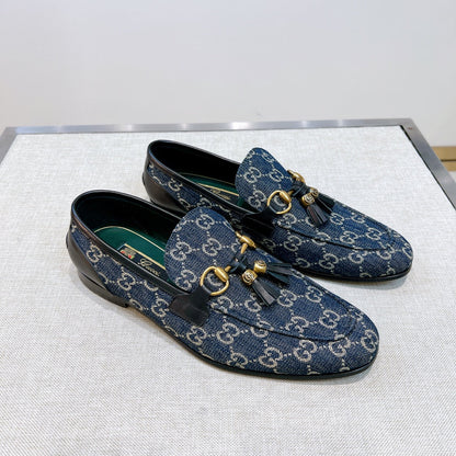 GG Men's Tassel Loafer Blue Canvas Calfskin 361363