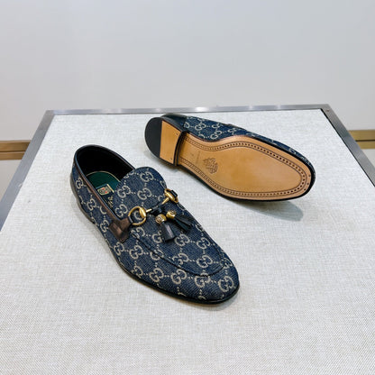 GG Men's Tassel Loafer Blue Canvas Calfskin 361363