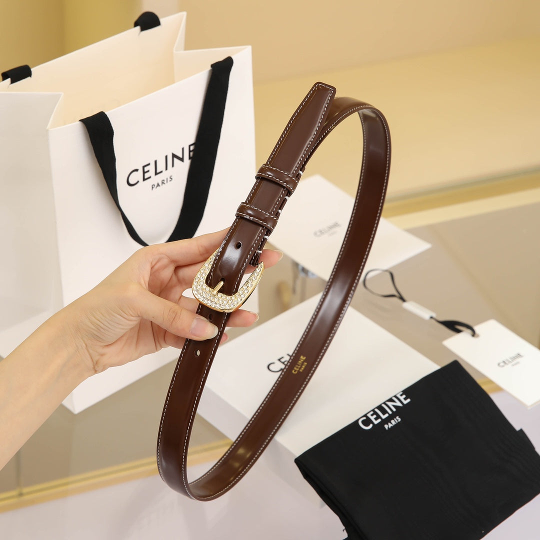CL MEDIUM 25 MM MARCO BELT WITH STRASS IN CHOCOLATE BROWN CALFSKIN GOLD HARDWARE