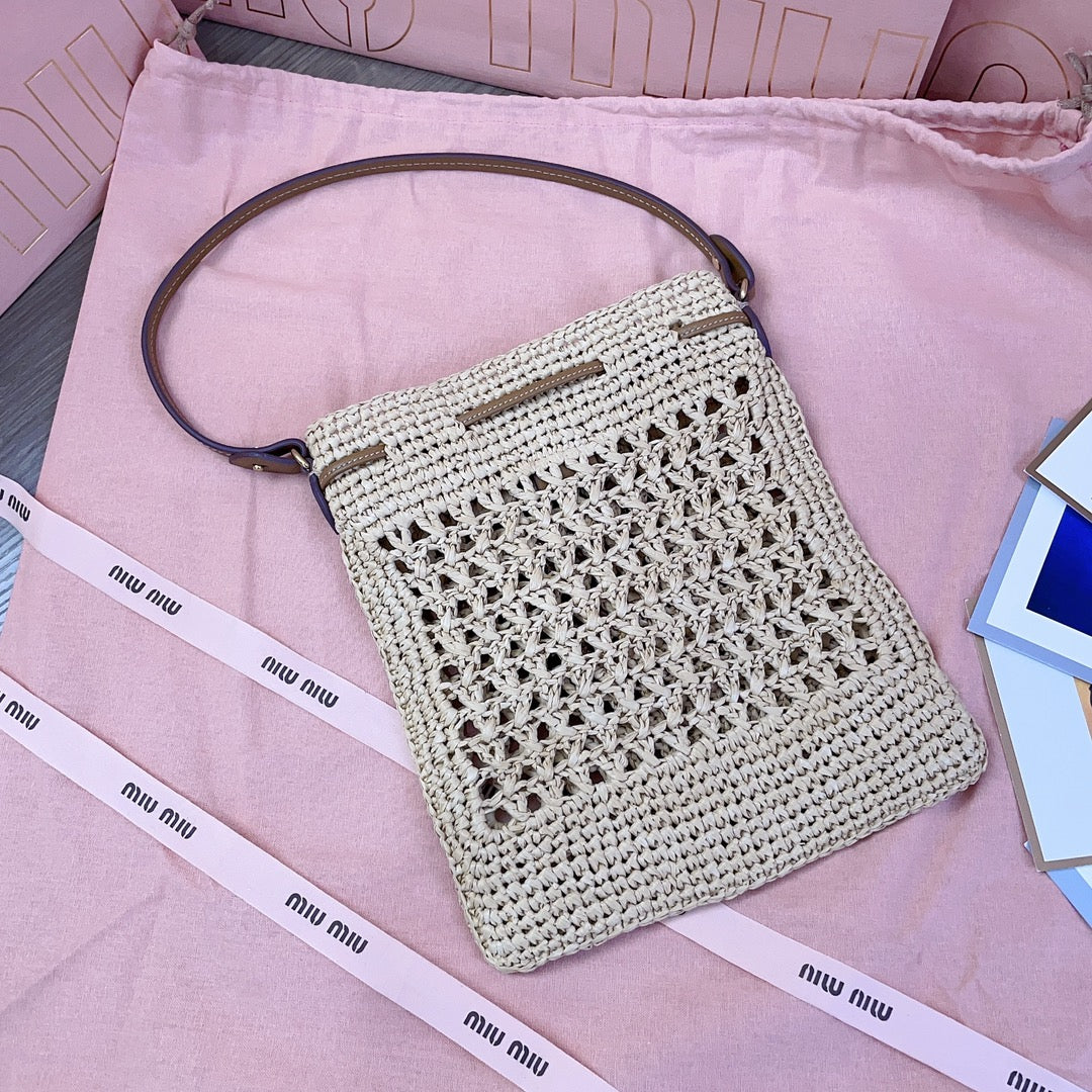 miu bucket bag 20cm beige woven fabric
